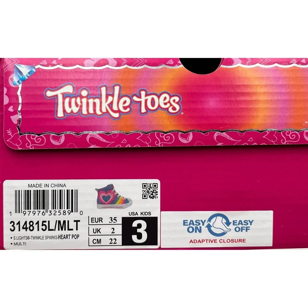 Skechers Youth Big Girl's Twinkle Toes High Top Sneakers Size 3 Rainbow Light-Up
